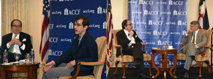 Left: ACCF President & CEO Mark Bloomfield and Hillary for America Economic Adviser David Kamin  Right: Bloomfield and Trump Campaign Economic Adviser Steve Moore